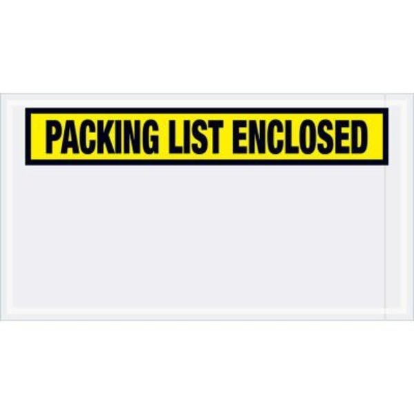 Box Packaging Panel Face Envelopes, "Packing List Enclosed" Print, 10"L x 5-1/2"W, Yellow, 1000/Pack PL445